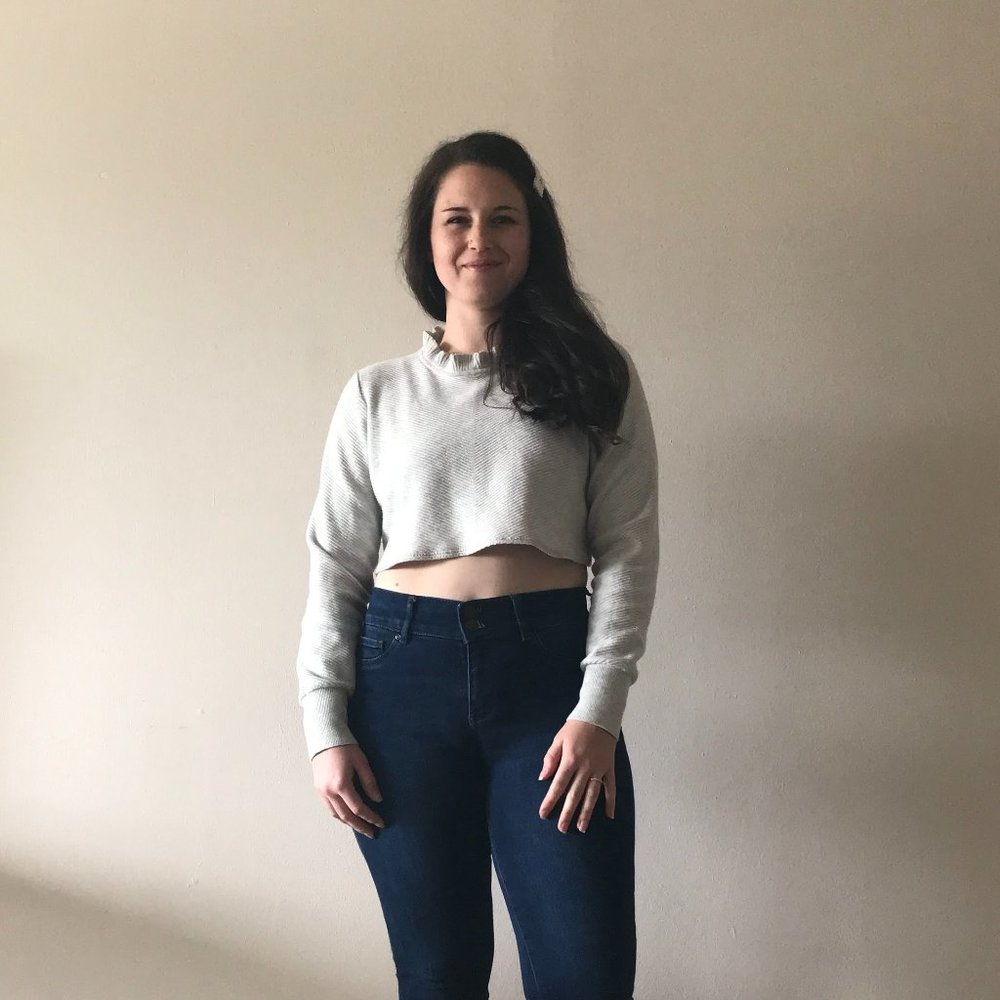 J Crew Light Grey Crop Ruffle Neck Sweater